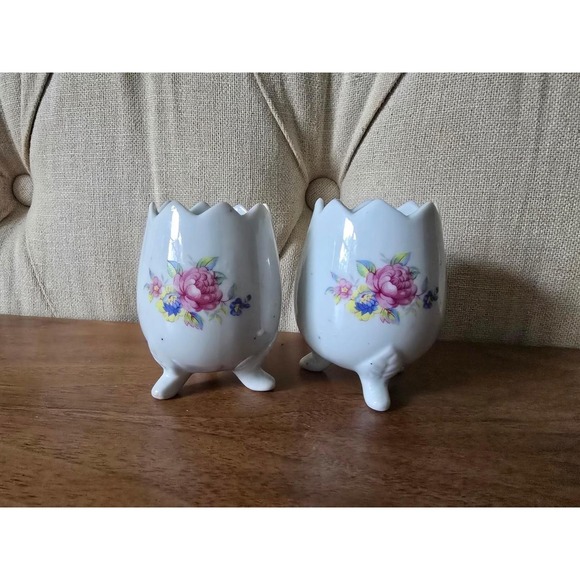 Other - Vintage Porcelain Egg Cup Set of 2 Floral Rose Design on Feet